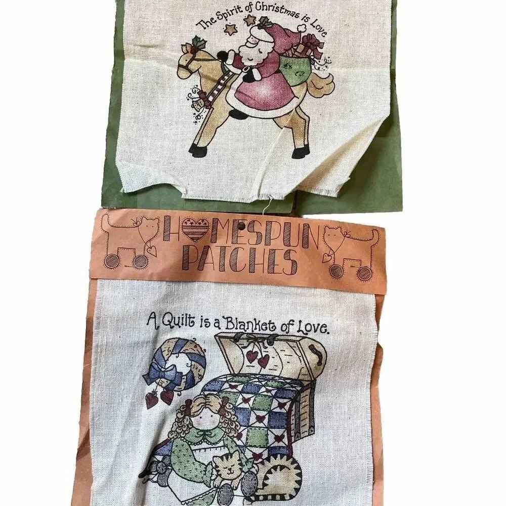 VTG 2 Homespun Patches Fabric for Sewing Pillows Stockings Nursery Room Decor
